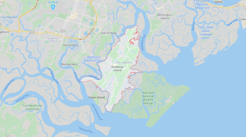 Map showing the layout of Sidaway Island and surrounding areas, including waterways and nearby landmarks.