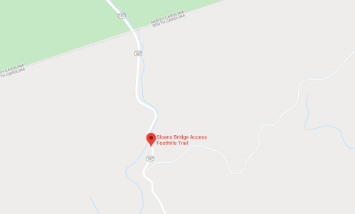 Map showing Sloan's Bridge Access on Foothills Trail in South Carolina, near the border with North Carolina.