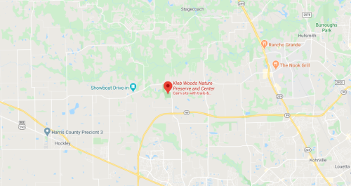 Map showing Kleb Woods Nature Preserve and Center, highlighting trails and nearby locations in a rural area.