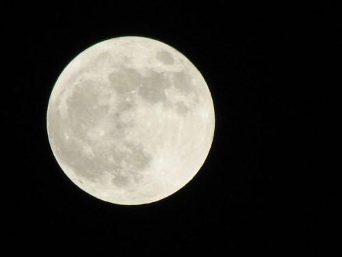 A bright full moon against a dark night sky, showcasing its craters and surface details.