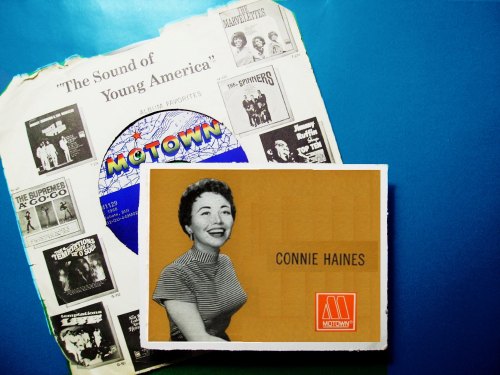 A vintage Motown album cover featuring Connie Haines, with a colorful background and promotional images of artists.
