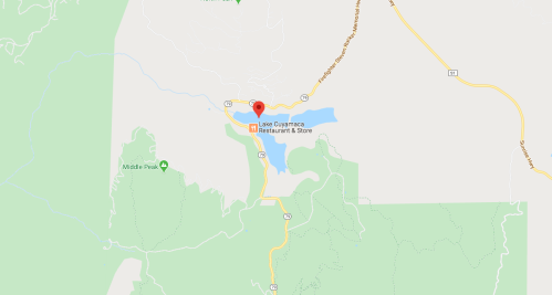 Map showing Lake Cuyamaca, with a marker for the Lake Cuyamaca Restaurant & Store and surrounding areas.