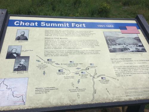 Sign about Cheat Summit Fort, detailing its history, key figures, and events during the Civil War (1861-1862).