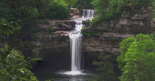 view of desoto falls cascading into a pool below in alabama