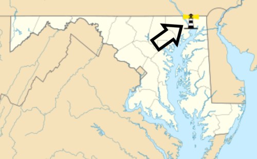 Map highlighting a location in the northeastern United States, near the border of Maryland and Pennsylvania.