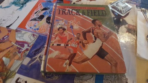 A colorful book cover titled "The Composite Guide to Track & Field," featuring athletes in action.