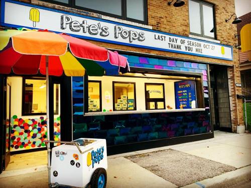 Colorful storefront of Pete's Pops with a sign announcing the last day of the season on October 27.