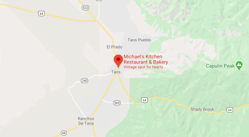 Map showing the location of Michael's Kitchen Restaurant & Bakery in Taos, New Mexico, near Capulin Peak.