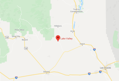 Map showing Lake Valley, New Mexico, with nearby towns and highways marked.