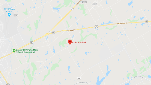 Map showing the location of BSR Cable Park near US Highway 84 E, with nearby landmarks and roads.