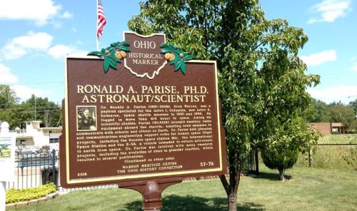 Historical marker for Ronald A. Parise, Ph.D., astronaut and scientist, located in Ohio.