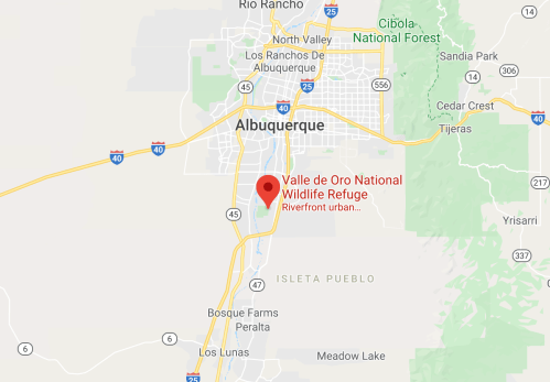 Map showing the location of Valle de Oro National Wildlife Refuge near Albuquerque, New Mexico.