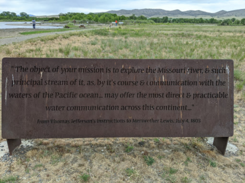 A metal plaque with Thomas Jefferson's instructions to Lewis and Clark about exploring the Missouri River.
