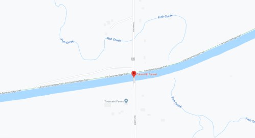 Map showing the location of Culvert Rd Tunnel near Fish Creek, with surrounding waterways and trails.