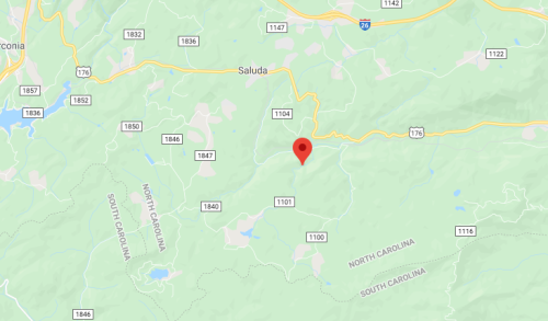 Map showing a location near Saluda, North Carolina, marked with a red pin.