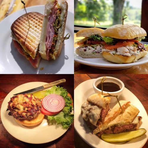 A collage of four delicious sandwiches, featuring various meats, toppings, and sides, served on different types of bread.