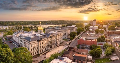 aerial view of the downtown area of Trenton, New Jersey, during sunset