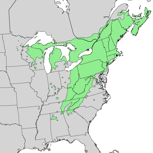 Map showing areas in the northeastern U.S. and parts of Canada, highlighted in green, indicating specific geographic regions.