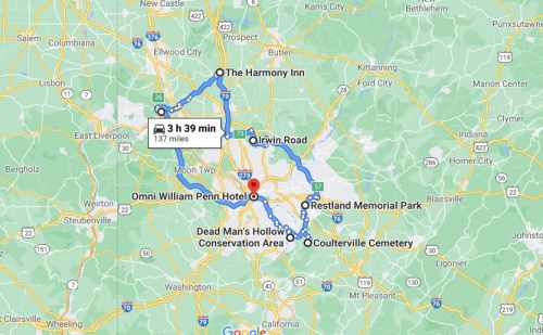 Map showing a route of 137 miles taking approximately 3 hours and 39 minutes, with key locations marked.