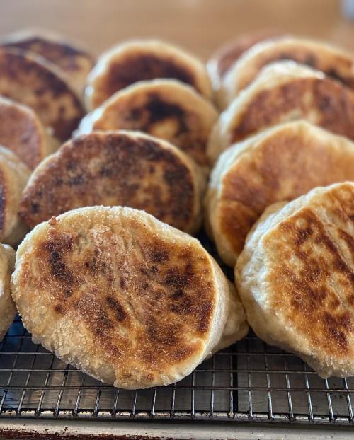 A close-up of golden-brown, crispy flatbreads arranged on a cooling rack.