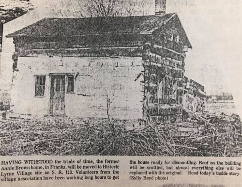 Historic log cabin in disrepair, set for restoration by volunteers at the Historic Lynne Village site in Franks.