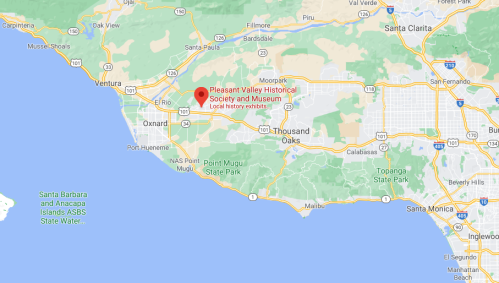 Map showing the location of Pleasant Valley Historical Society and Museum near Oxnard, California.