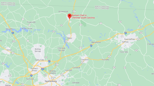 Map showing the location of Bantam Chef in Chesnee, South Carolina, near highways and surrounding areas.
