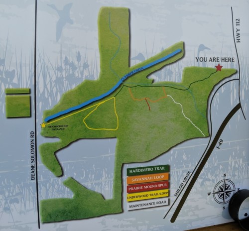 Map of a park showing trails, including Hardimor Trail and Savannah Loop, with a "You Are Here" marker.