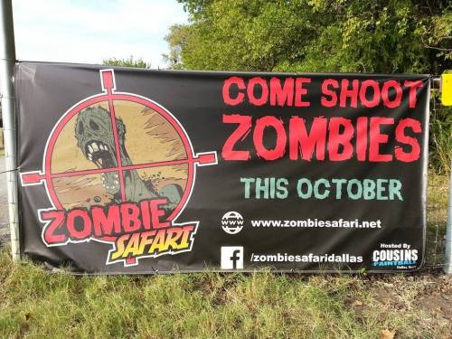 Banner promoting a Zombie Safari event in October, featuring a zombie graphic and details for participation.