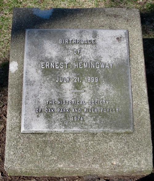 Plaque marking the birthplace of Ernest Hemingway, July 21, 1899, in Oak Park and River Forest, 1974.