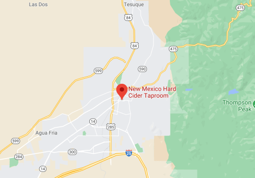 Map showing the location of New Mexico Hard Cider Taproom, near major roads and surrounding areas.