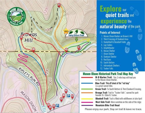 Map of Mason-Dixon Historical Park, highlighting trails, points of interest, and key features for visitors.