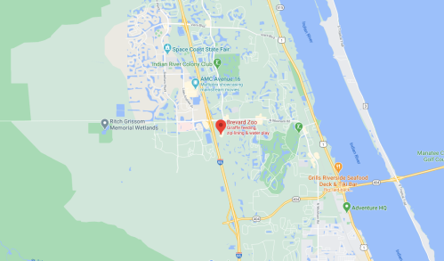 Map showing Brevard Zoo location in relation to nearby landmarks and roads in Brevard County, Florida.