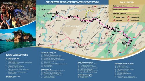 Map of the Appalachian Waters Scenic Byway, highlighting attractions and routes in West Virginia and Virginia.