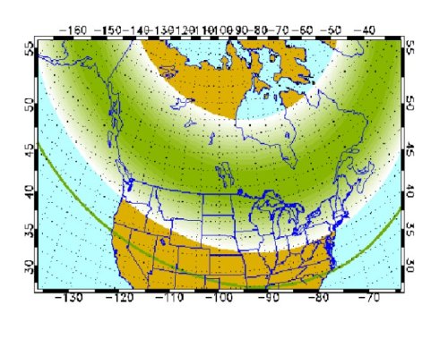 Map of North America showing latitude and longitude lines, with shaded regions indicating different geographical areas.