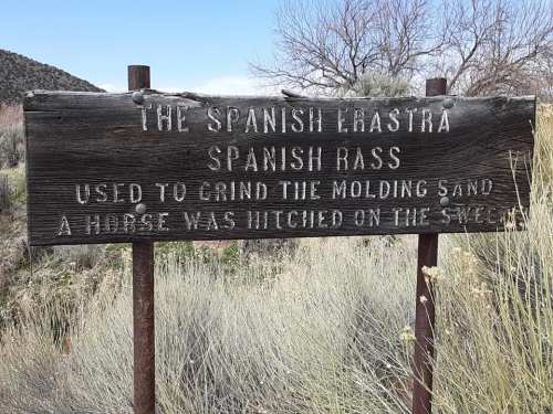 Sign reading "The Spanish Erastra, Spanish Brass, used to grind the molding sand. A horse was hitched on the sweep."
