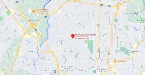 Map showing the location of Mt. Paran Country Store, a convenience store in a historic building.