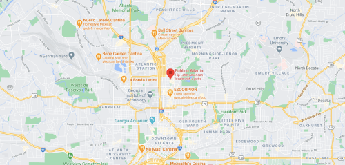 Map showing the location of Publico Atlanta, a Latin American restaurant, in Atlanta, Georgia.