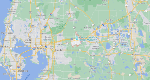Map of the Tampa Bay area in Florida, showing roads, cities, and landmarks.