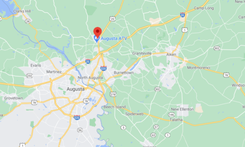 Map showing Augusta, Georgia, with a red marker indicating the location of Augusta ATV.
