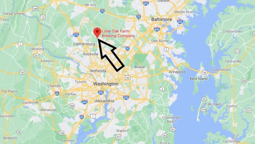 Map highlighting the location of Lone Oak Farm Brewing Company near Washington, D.C.