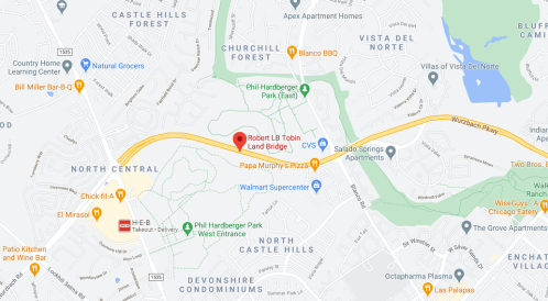 Map showing the location of Robert L.B. Tobin Land Bridge in North Central San Antonio, Texas.