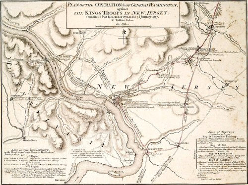 Map depicting General Washington's operations against British troops in New Jersey, dated January 1777.