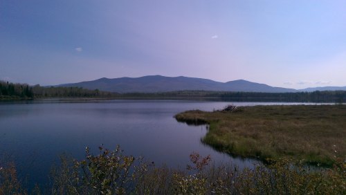 A serene lake surrounded by greenery and mountains under a clear blue sky.