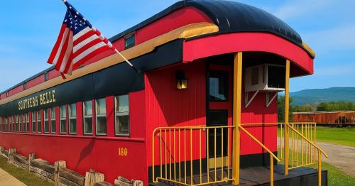 The exterior of Southern Belle Restaurant, a renovated railcar in Heavener, Oklahoma