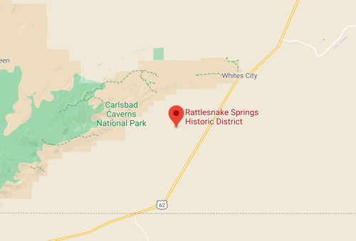 Map showing Rattlesnake Springs Historic District near Carlsbad Caverns National Park and Whites City, New Mexico.