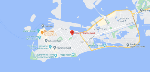 Map of Key West, Florida, highlighting the location of Cruisin' Tikis Key West and nearby attractions.