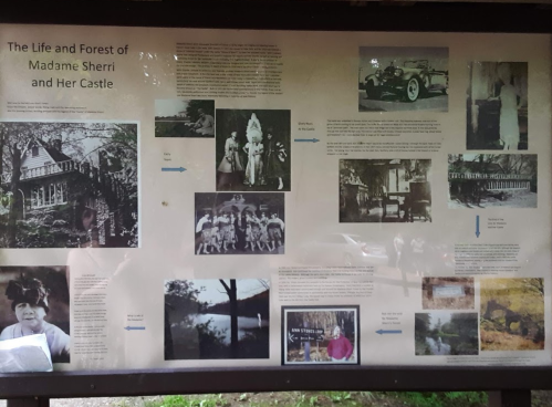 Informational display about Madame Sherri, featuring text and historical images of her life and castle.