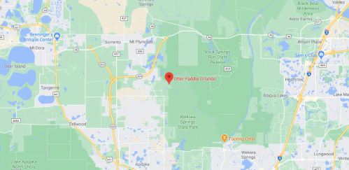 Map showing the location of Otter Paddle Orlando near Wekiwa Springs State Park in central Florida.