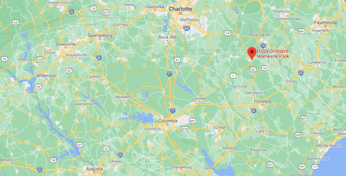 Map showing the location of Dizzy Gillespie Homesite Park near Greenville, South Carolina.